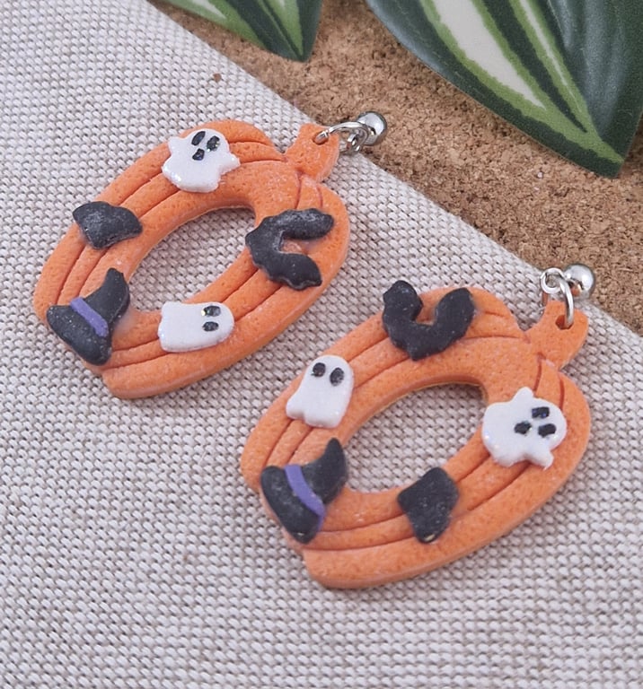Pumpkin Polymer Clay Earrings: Halloween