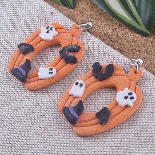 Pumpkin Polymer Clay Earrings: Halloween