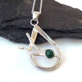 Silver raindrop pendant with Malachite and branches hallmarked
