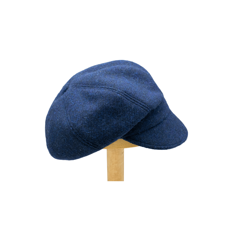 Harris Tweed Newsboy Cap Navy Blue Hat with Liberty of London Lining 