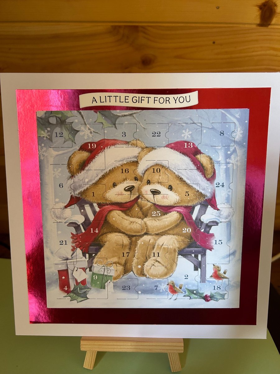 A little gift for you teddy bear hugs at Christmas Advent Calendar Card Handmade