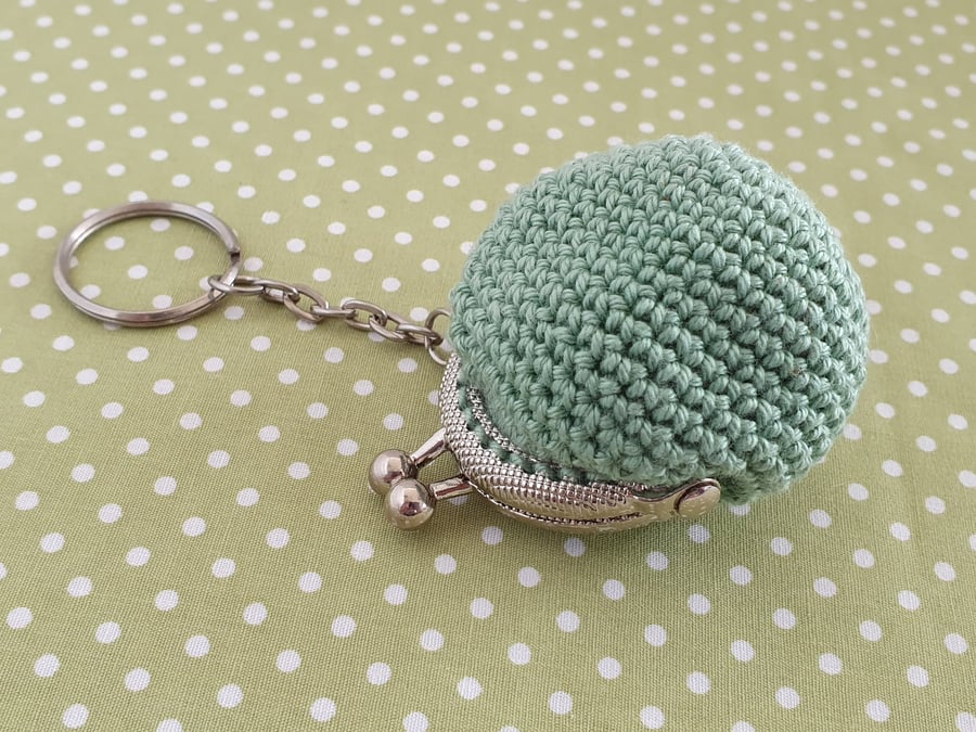 Crochet Mini Purse Keyring Keychain Sage Green