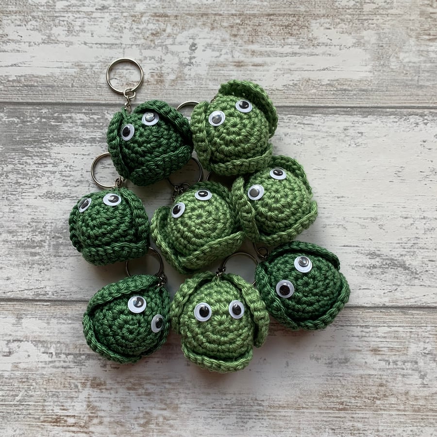 Dark Green Crochet Brussel Sprout Keyring 