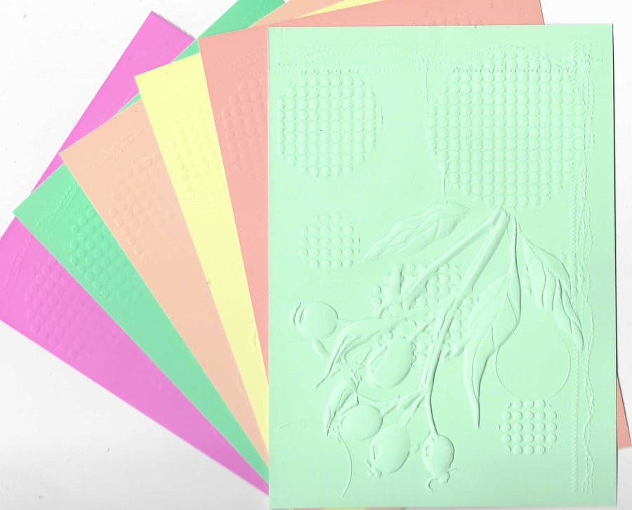 Embossed Card & Paper. 10 Sheets. 5"x7". Assorted Colours. Berries (18)