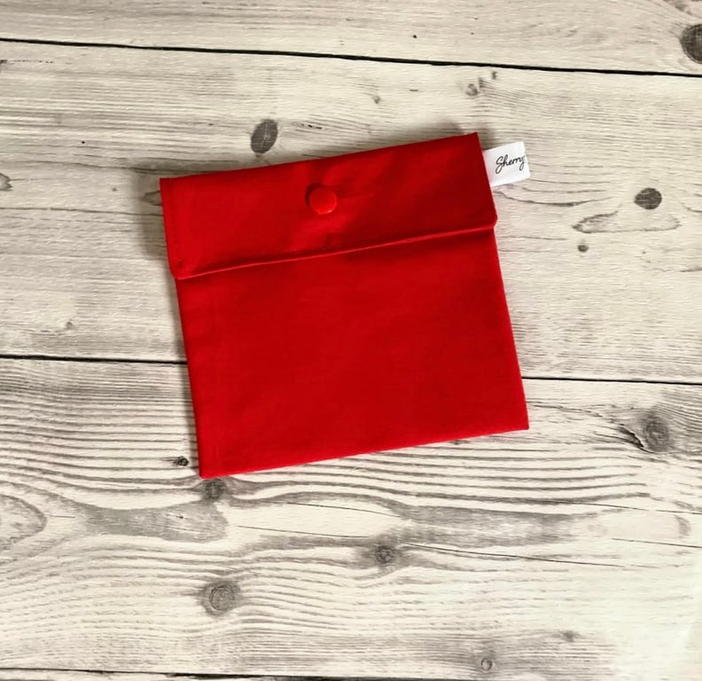 Red cotton fabric pad pouch. Discreet sanitary bag. 