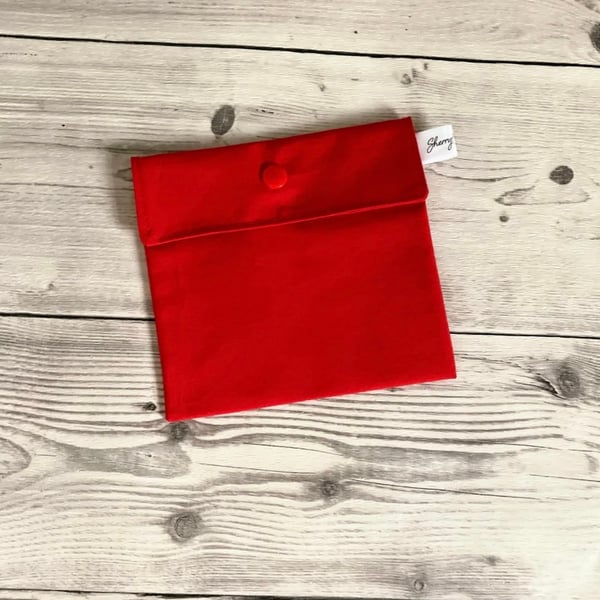 Red cotton fabric pad pouch. Discreet sanitary bag. 