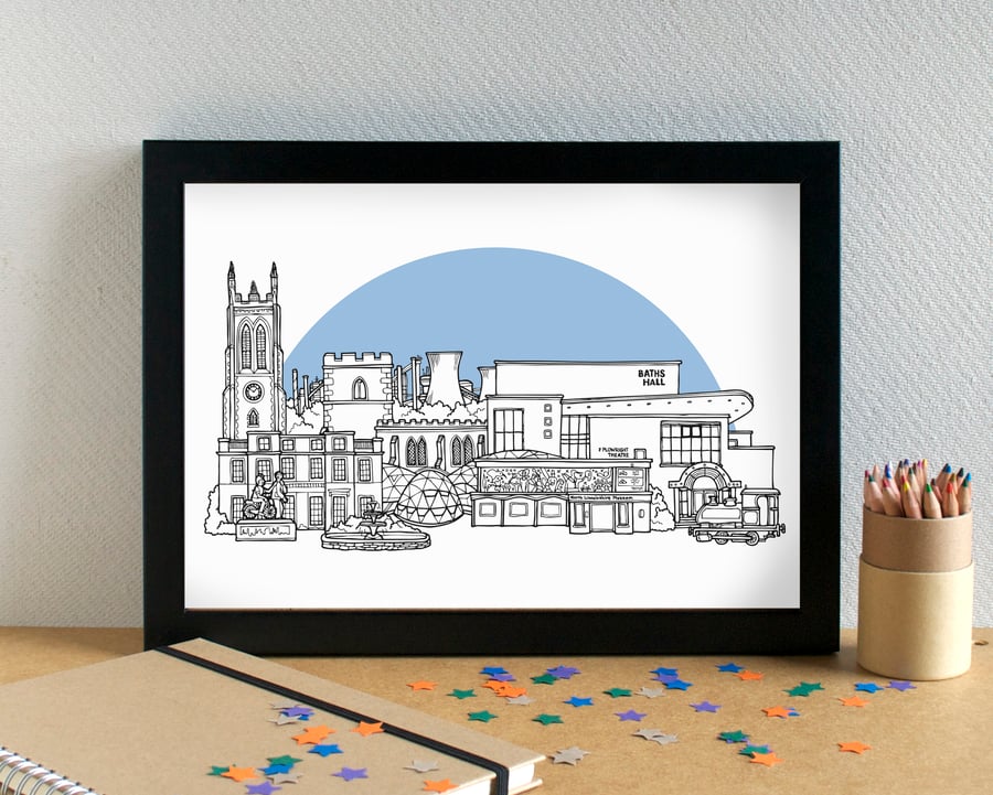 Scunthorpe Landmarks Skyline Art Print
