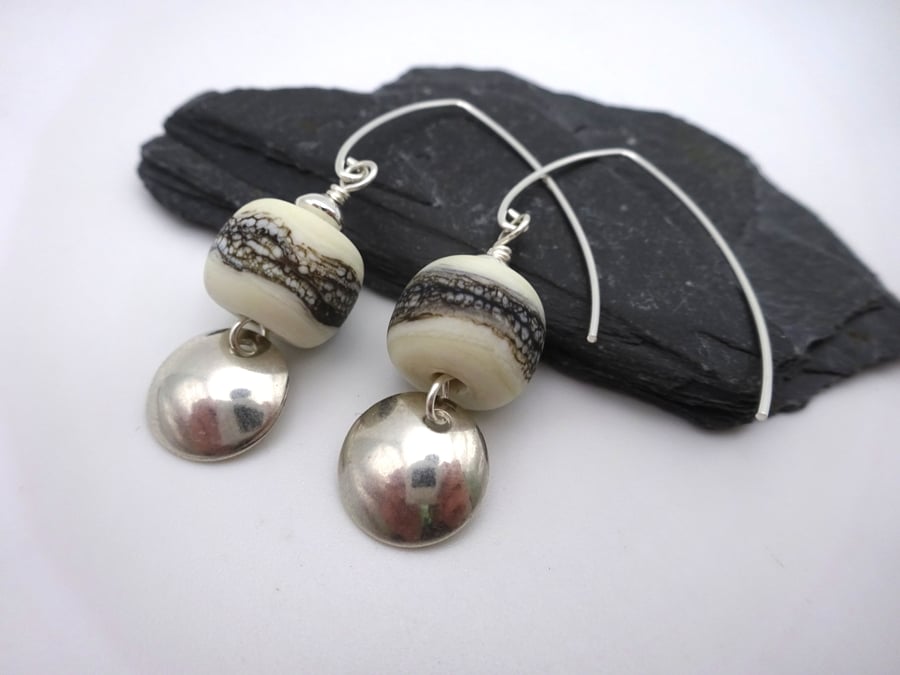 lampwork glass and silver disc earrings