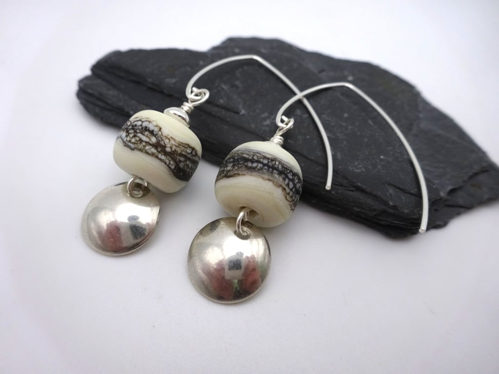 lampwork glass and silver disc earrings