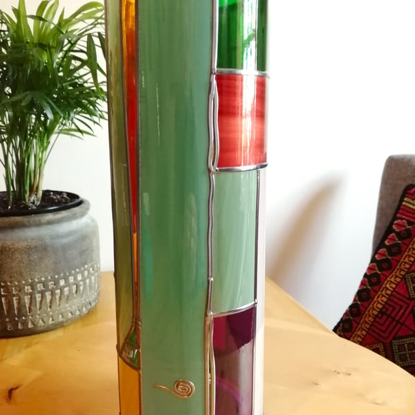 Tall Round Stained Glass Effect Flower Vase a Kaleidoscope of colours