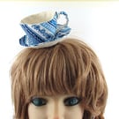 Teacup Hat Fascinator Hair Clip - Blue White  - Alice in Wonderland 