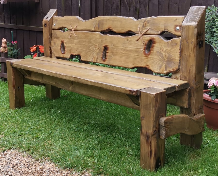 Solid Industrial Reclaimed Wood Chunky Rustic Garden Bench