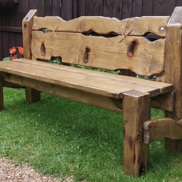 Solid Industrial Reclaimed Wood Chunky Rustic Garden Bench