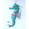 Seahorse Stained Glass Suncatcher Aqua Handmade 029