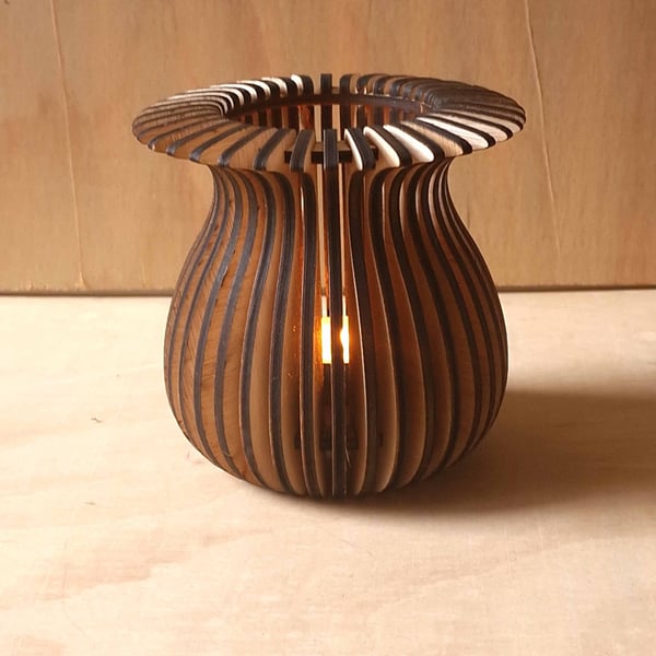 Laser Cut Wooden Tealight Holder, Handmade Plywood Lantern, Boho Home Décor