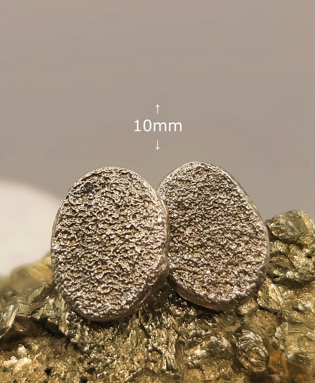 Handmade Sterling Silver Sandcast Effect Stud Earrings - Oval Silver Studs