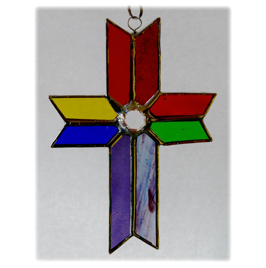Cross Suncatcher Stained Glass Handmade Rainbow Crystal 046