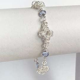 Crystal Sterling Silver Chainmaille Bracelet 