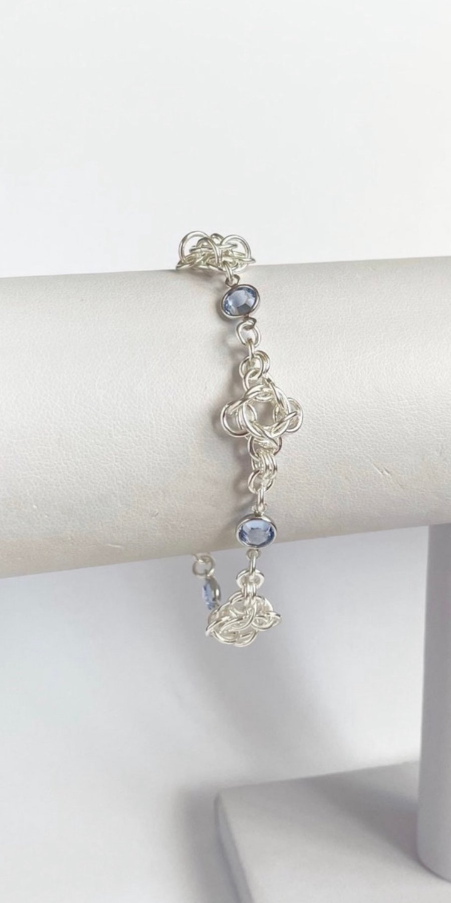 Crystal Sterling Silver Chainmaille Bracelet 