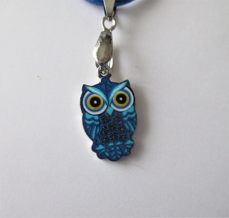 Owl Necklace Blue Cord with Cute Owl Charm