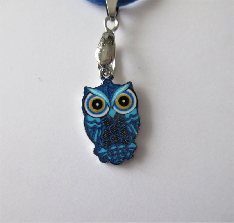 Owl Necklace Blue Cord with Cute Owl Charm