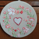 Pretty Flowers Wreath Embroidery Hoop Picture, Wall Hanging 