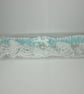 White lace wedding garter with aqua trim - Image 3