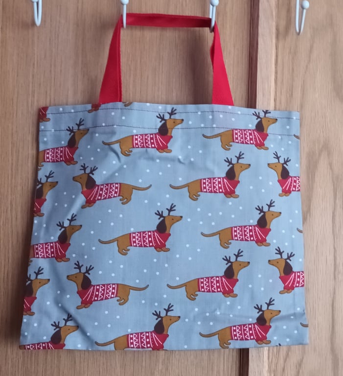 Small Christmas Dachshund Reusable Gift  Bag. With Free Delivery