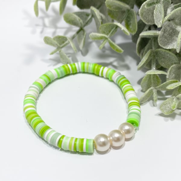 Clay Bead Bracelet With Pearl Beads
