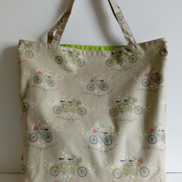 Bag, Fabric shopping bag, cloth bag, cotton bag, bicycle design, tote, shopper