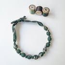 Green Tana Lawn Liberty Mid Century Inspired Print Fabric Necklace - Josie
