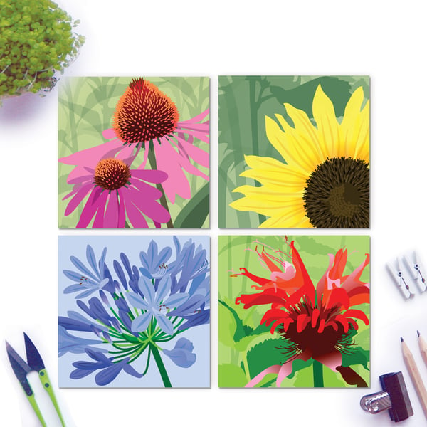 August Floral Card Collection - pack of four Summer Flower cards