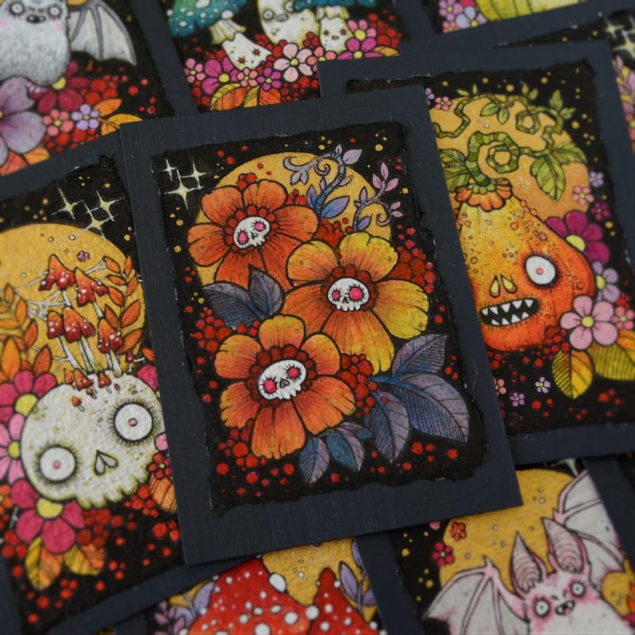 autumn skullblossom - original aceo illustration