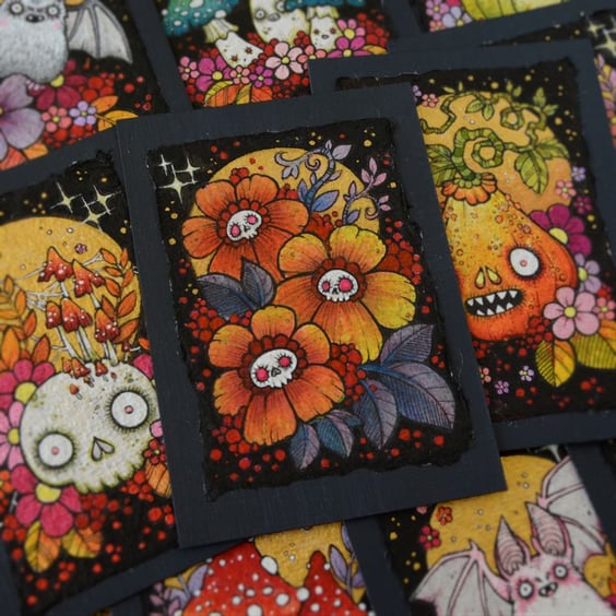 autumn skullblossom - original aceo illustration