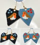 Robin earrings with forget me not and poppy flowers