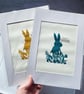 Hello Spring Bunny Mounted Lino Print