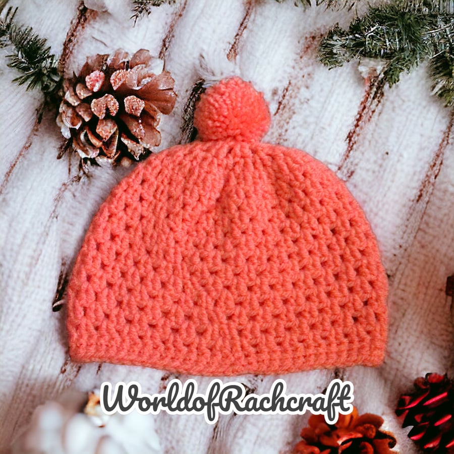 Bright peachorange crochet baby hat 69 months Folksy