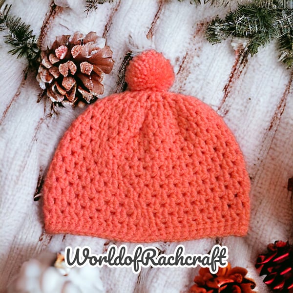 Bright peachorange crochet baby hat 69 months Folksy