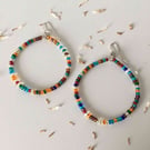 Multi coloured seed bead loop earrings 