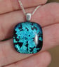 Handmade turquoise blue Splatter Pattern Dichroic Glass Pendant fused  SKU F22