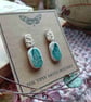 Teal and ivory speckle combo rustic  porcelain clay earrings surgical steel 