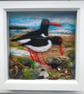 Needle felted picture- oystercatchers on the beach 