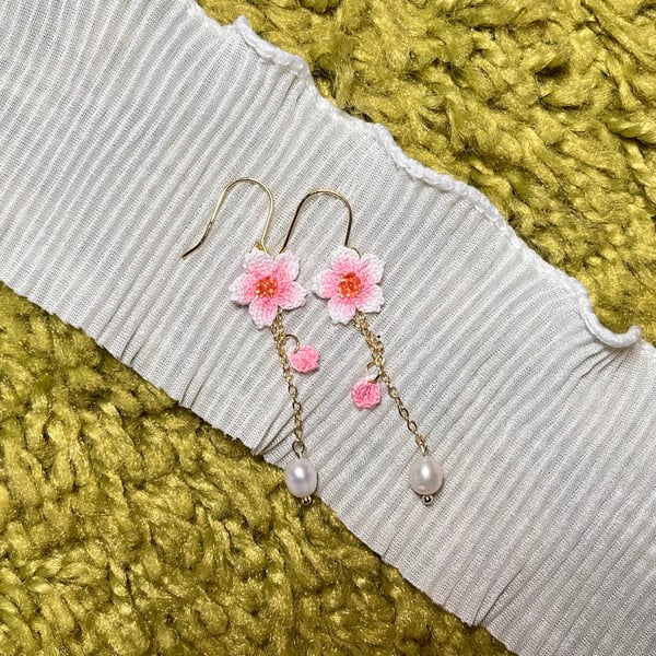 Cherry Blossom Whispers Micro Crochet Earrings