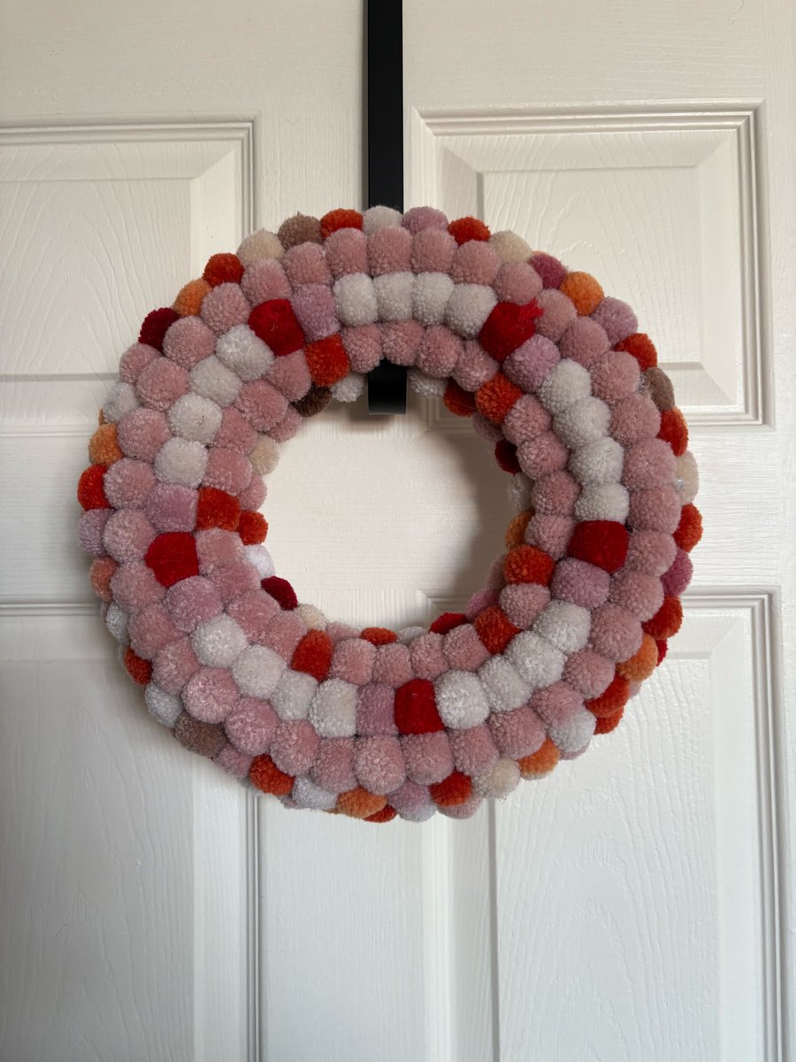 Salmon pinks woo Pom Pom wreath. 