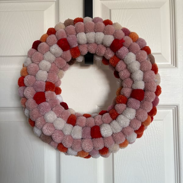 Salmon pinks woo Pom Pom wreath. 