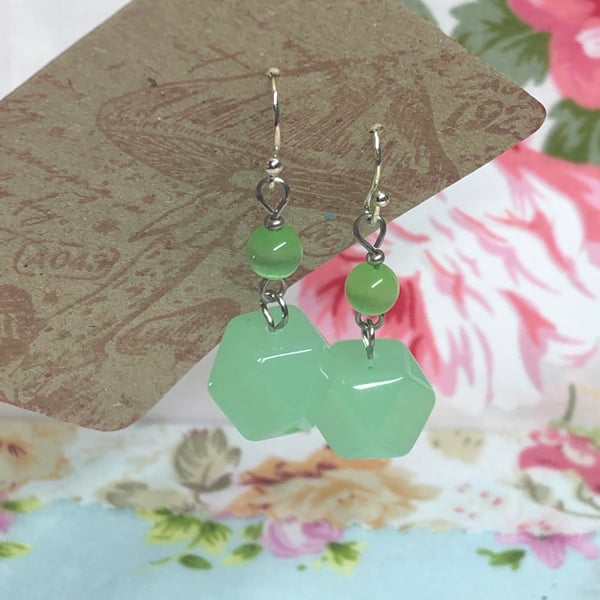 Mint green chunky glass earrings