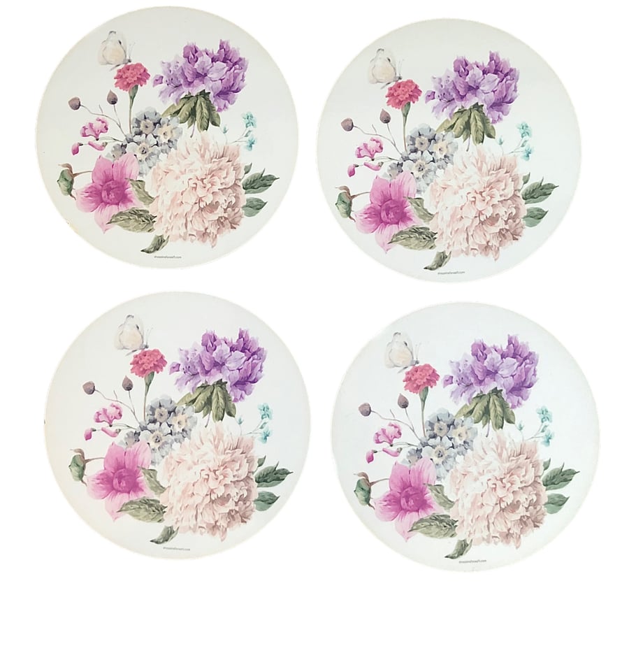 Set of 4 Flower Round MDF Coasters