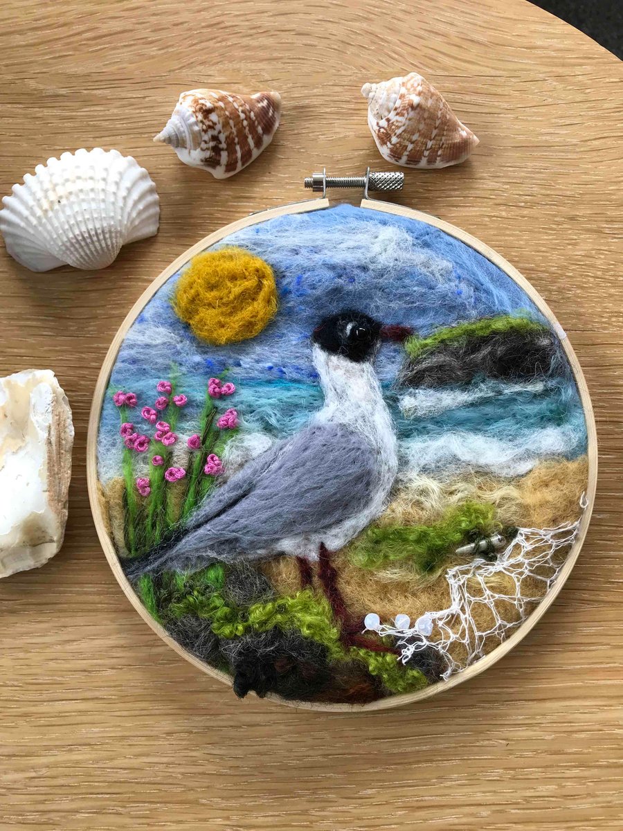 Black-headed gull-seaside-picture-needle felted-coastal decoration 