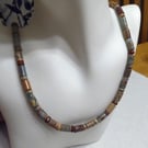 Sterling Silver & "Onyx Marble" (Jasper) Gemstone Necklace 24 inches long
