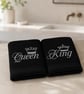 King & Queen Embroidered Hand Towel Set 50x90cm  – Black & Silver - Image 3